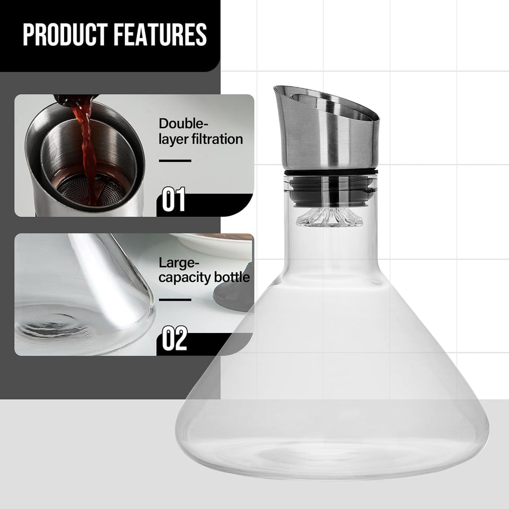 Iceberg Wine Decanter,Red Wine Carafe with Built-in-Aerator,Wine Aerator,Wine Gifts for Christmas,Stainless Steel
