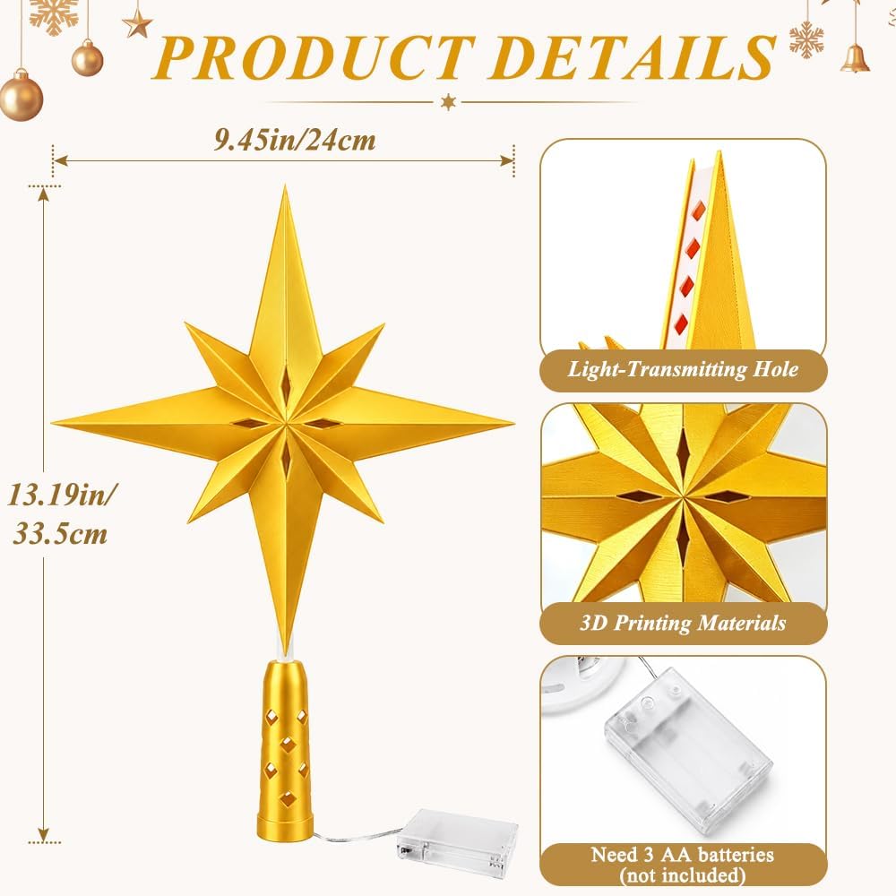 Lighted 3D Printed Christmas Star Tree Topper for Christmas Decor