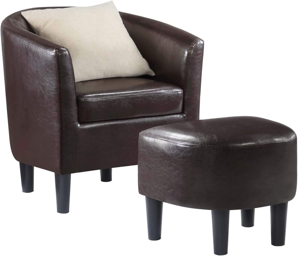 Take a Seat Churchill Accent Chair with Ottoman, Espresso Faux Leather