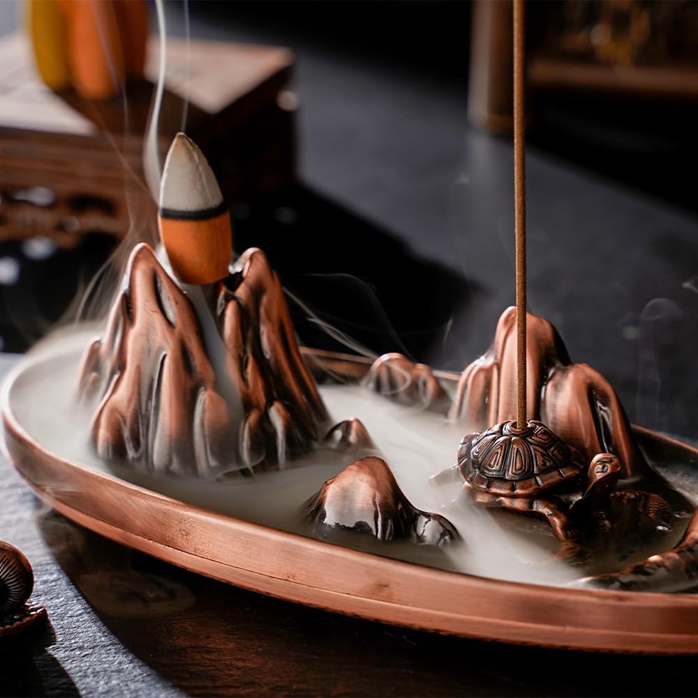 Incense Burner - Incense Waterfall Fountain Backflow Incense Holder with Sticks Holder & Cones, Tweezers, Box