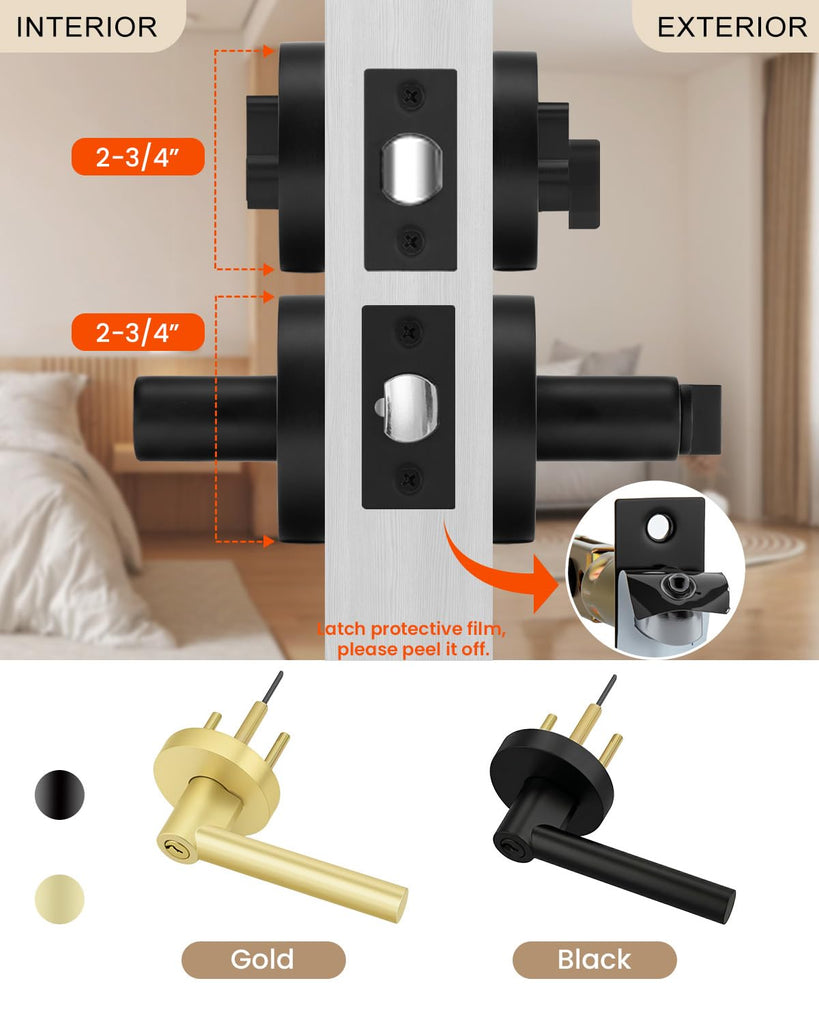 Black Front Door Handle and Deadbolt Set, Exterior Door Lock Set