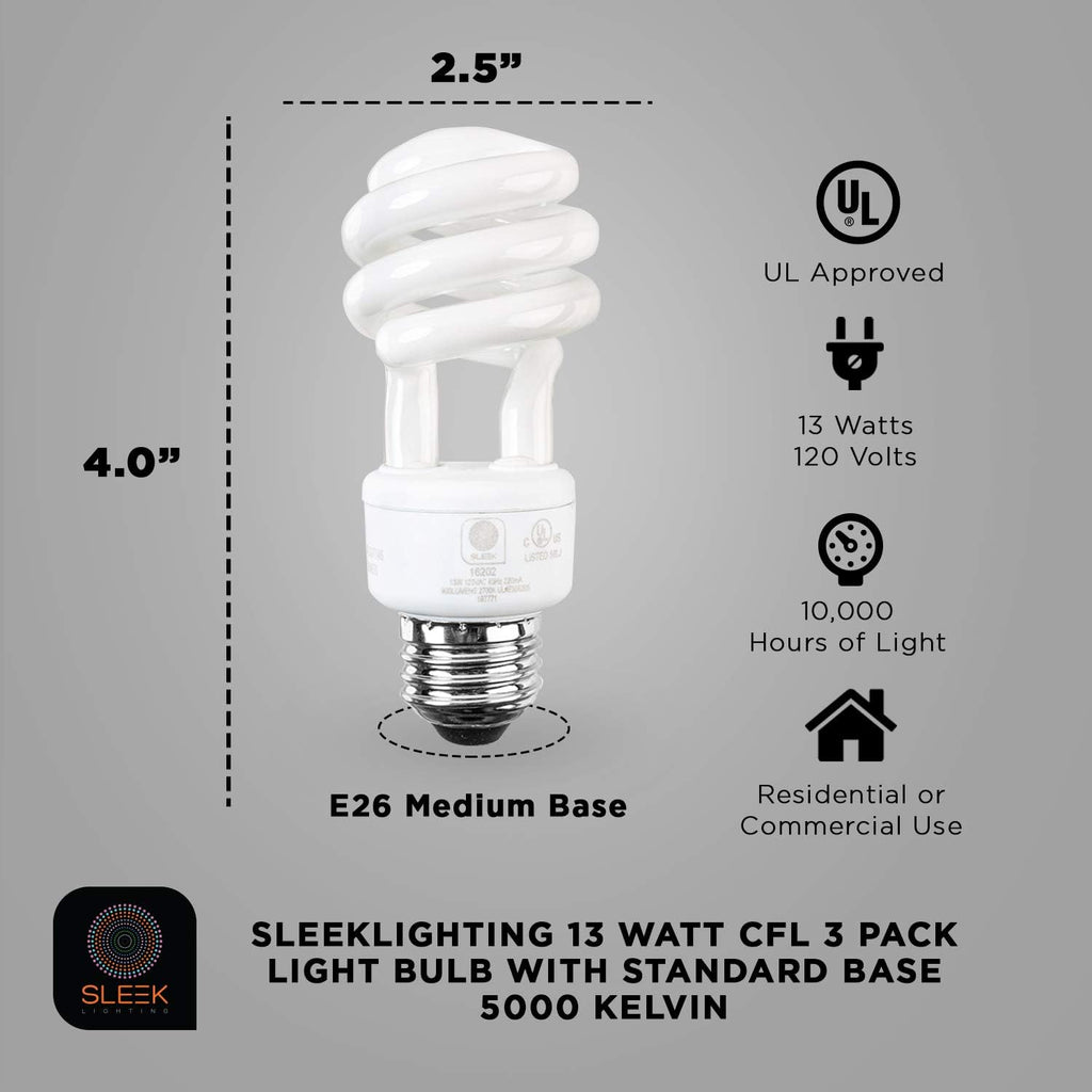 E26 Standard Screw Base 13W Spiral CFL Light Bulb Daylight