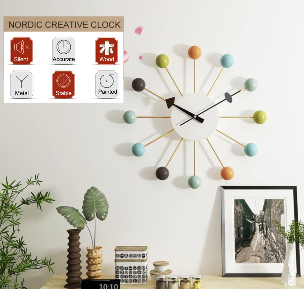 Inspired Nelson Style Mid Century Quartz Modern Wall Ball Clock Retro Multicolor Large