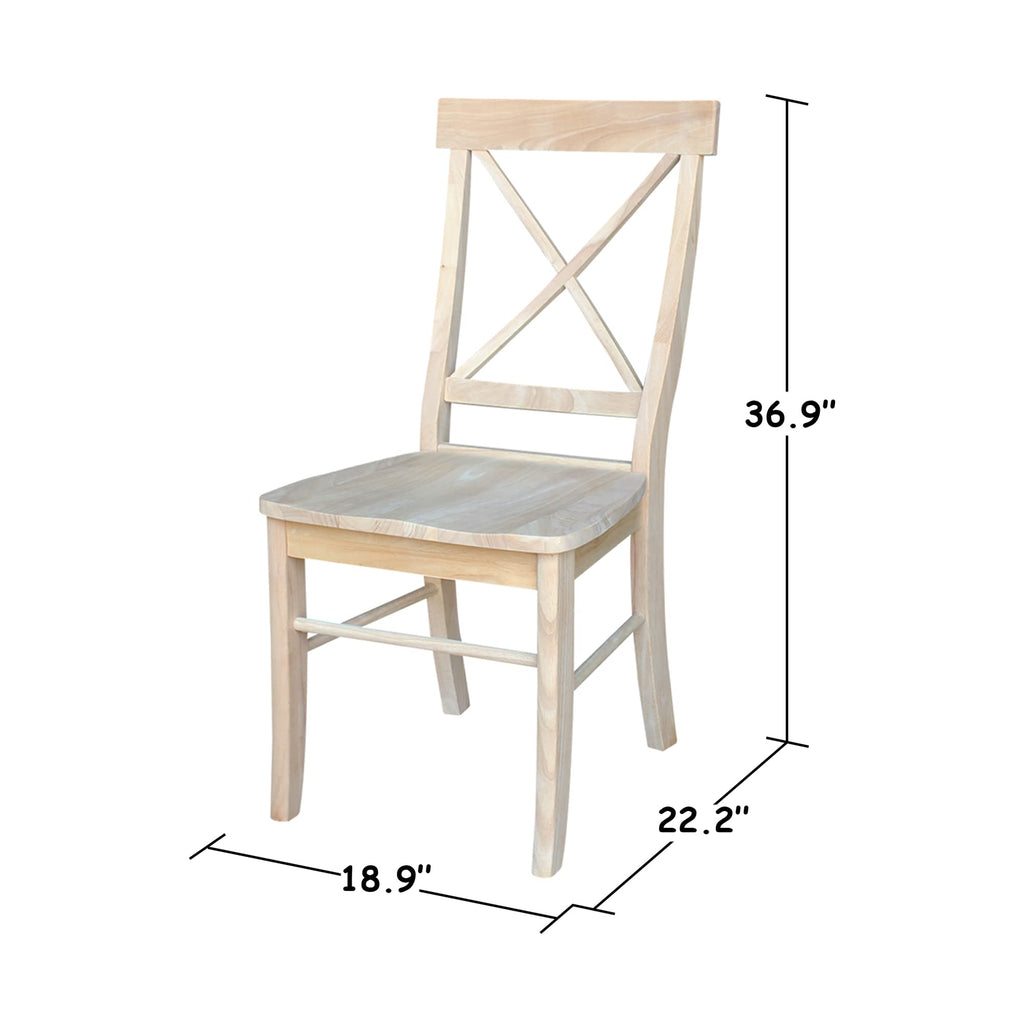 Set of 2 X-Back Solid Wood Chairs, Unfinished