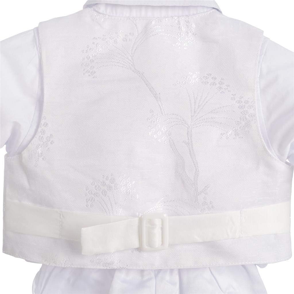 Baby Boys White Suit Christening Clothing Baptism Outfits with Bonnet Long Sleeve Floral