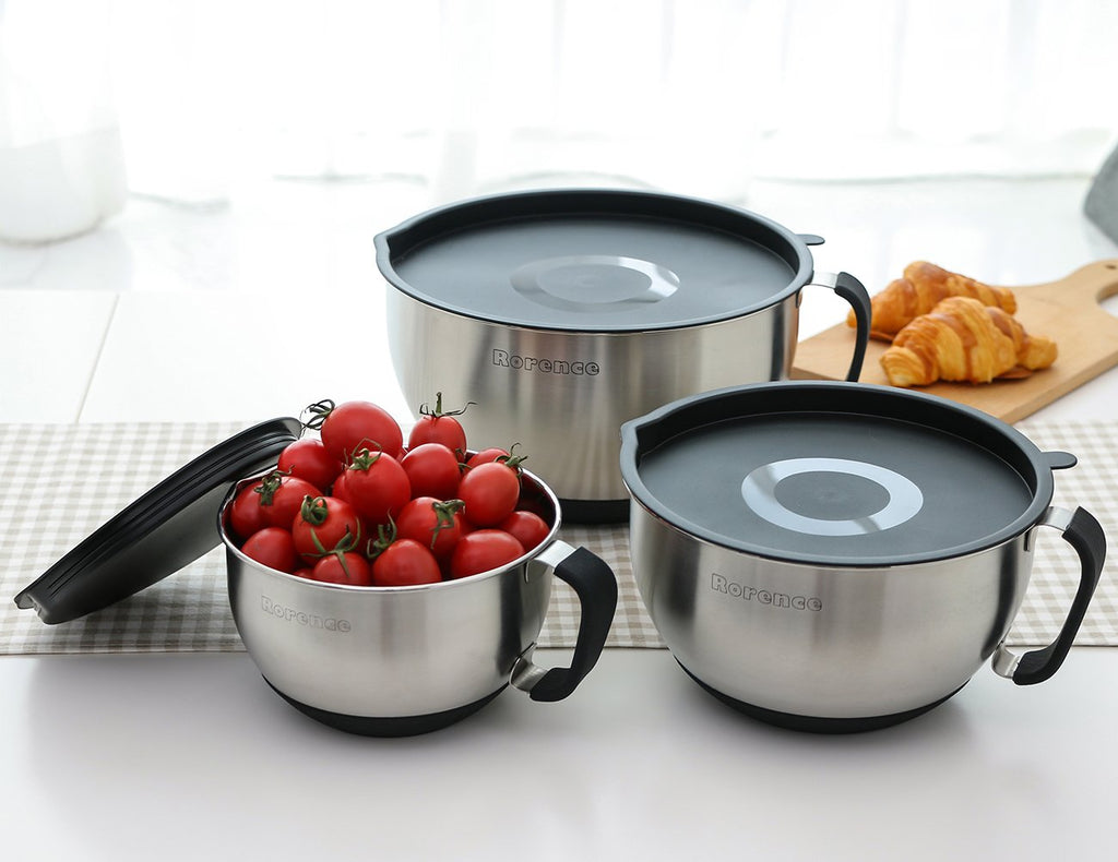 Stainless Steel Mixing Bowls Set with Lids,1.5,3 & 5 Qt,Black
