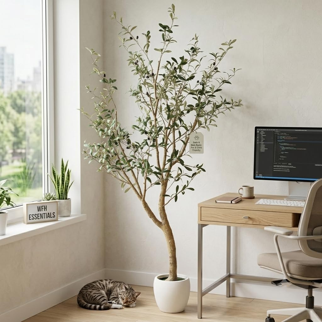 Artificial Olive Tree with White Pot - 7.5FT Faux Olive Tree Decor