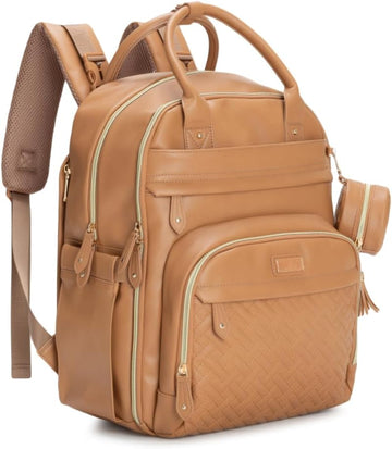Leather Diaper Bag Backpack - Baby Essentials Travel Baby Bag, Multi function, Water Resistant, with Changing Pad