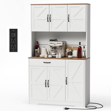 71" Pantry Cabinet with Charging Station, Large Capacity Kitchen Hutch Storage Cabinet, Kitchen Cabinet with