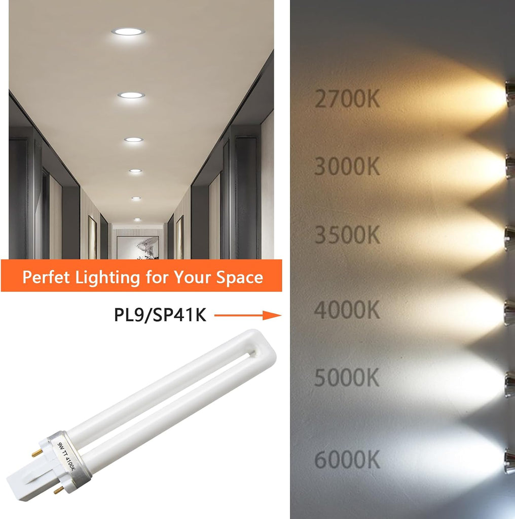 2 Pin 9W Fluorescent Single Tube, 4100K,G23 Base, 4-Pack