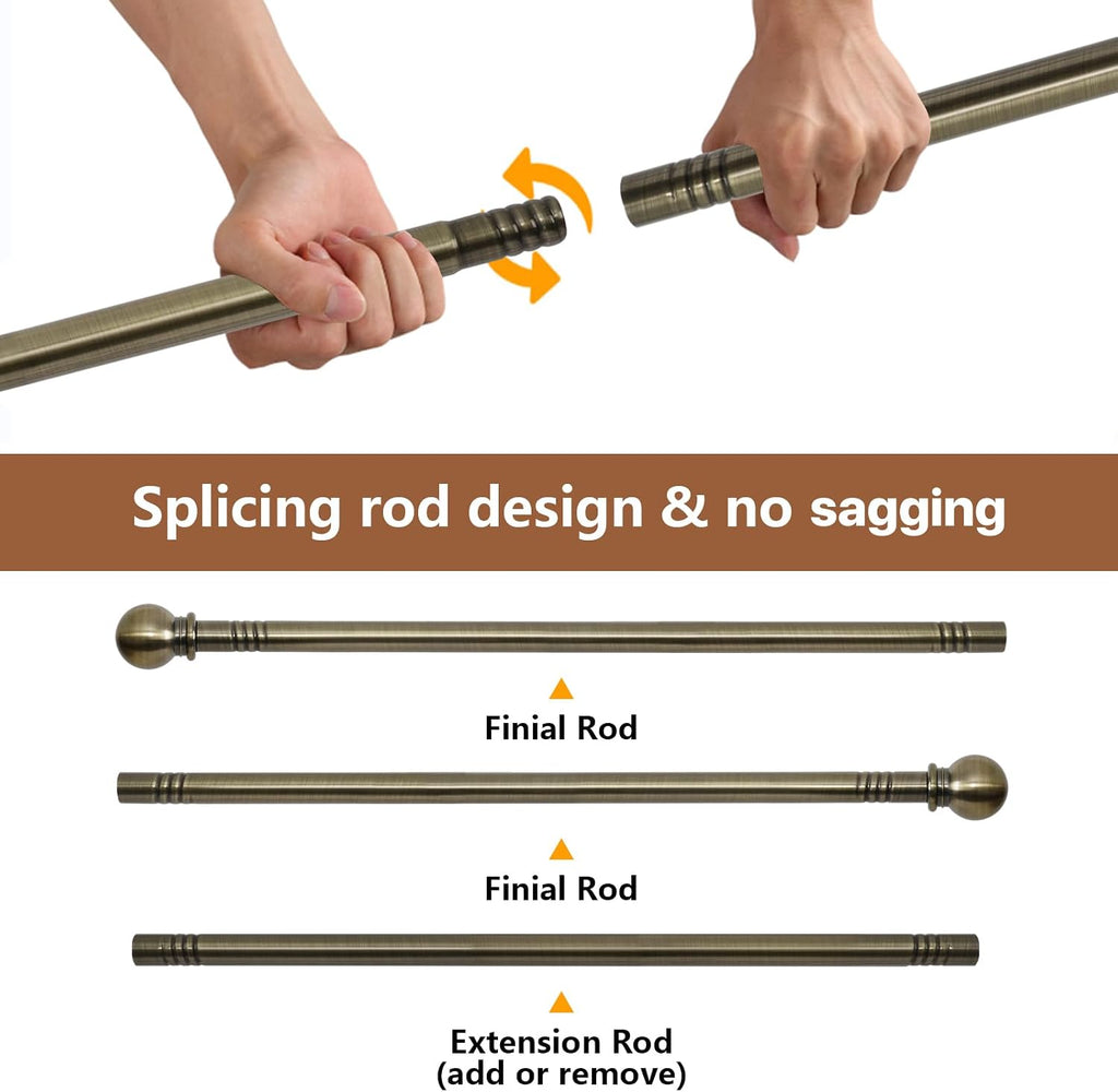 Antique Brass Curtain Rods for Windows 28 to 48 inch, 5/8 inch Small Curtain Rod Set with Brackets, Heavy Duty