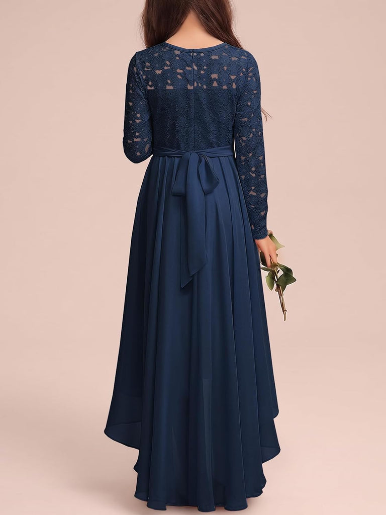Girls Lace Chiffon High Low Flowy Dresses for Wedding Party