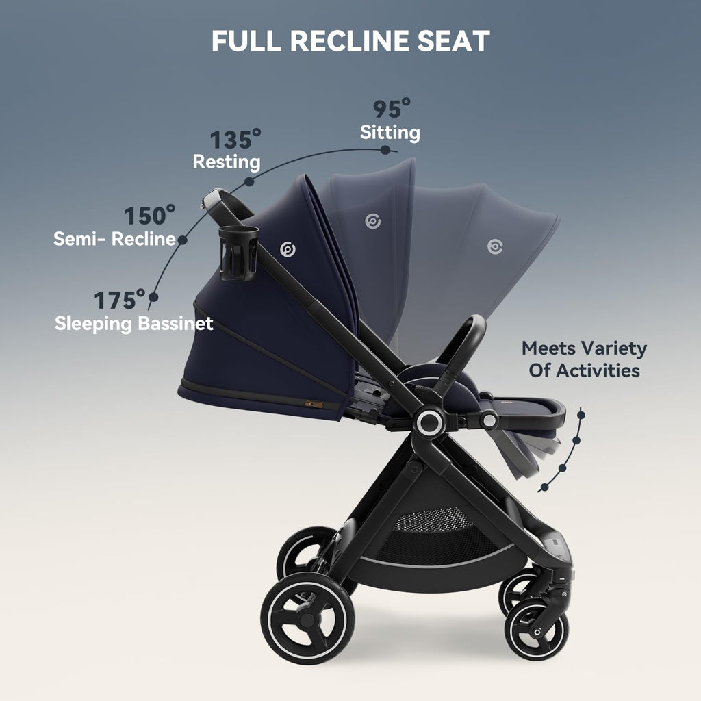 EMU Full-Size Foldable Baby Stroller Full Recline Cockpit Compact Toddler Stroller with Reversible Seat All-Terrain
