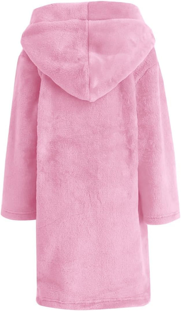 Kids Bathrobe Hooded Plush Fleece Robe for Girls Boys