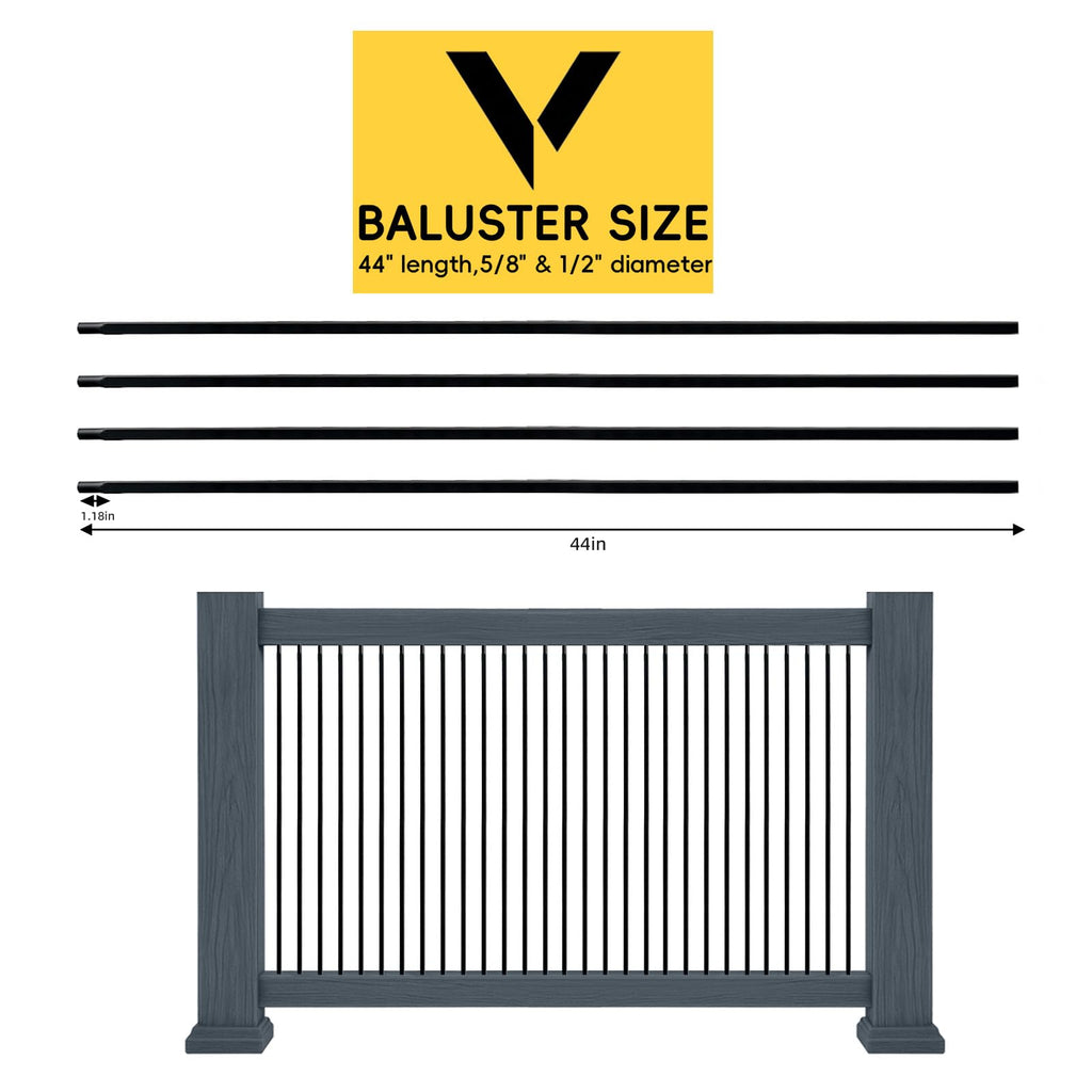10Pcs Wrought Iron Balusters for Staircase, 1/2" x 44" Square Hollow Spindles Deck Balusters, Matte Black Metal