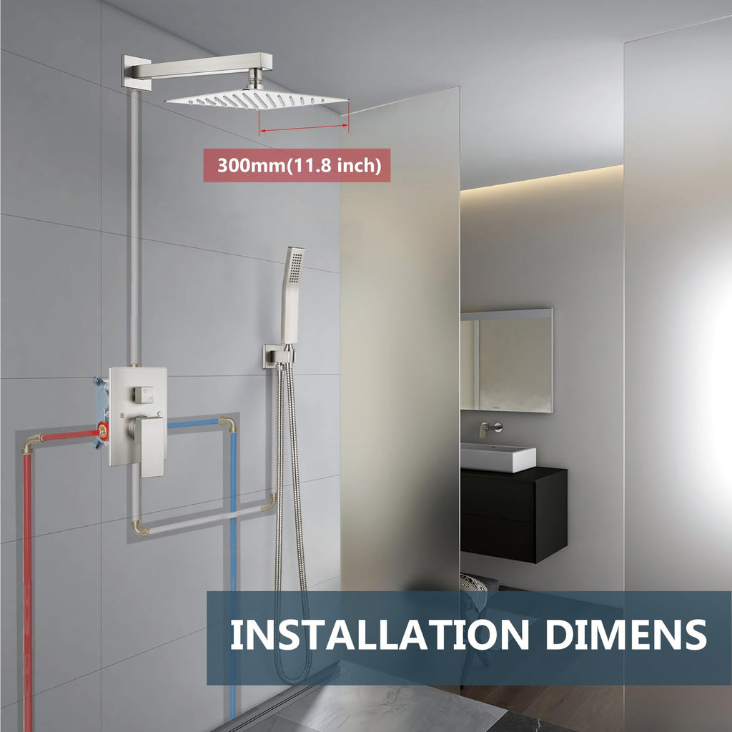 Shower Faucet Set with Handheld Brushed Nickel 12 Inch Head