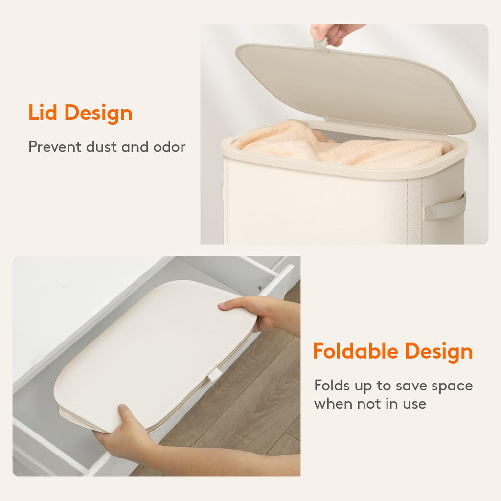 Slim Laundry Basket with Lid and Removable Bag, 75L, White