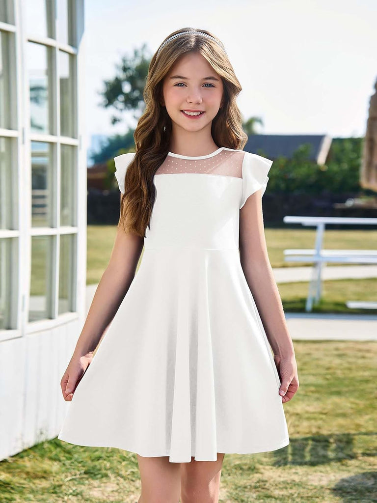 Girls Dress Summer Ruffle Sleeve Mesh A Line Party Dresses