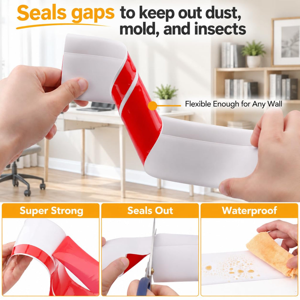 Flexible Vinyl Baseboard Trim 60 Ft, Peel and Stick Wall Base