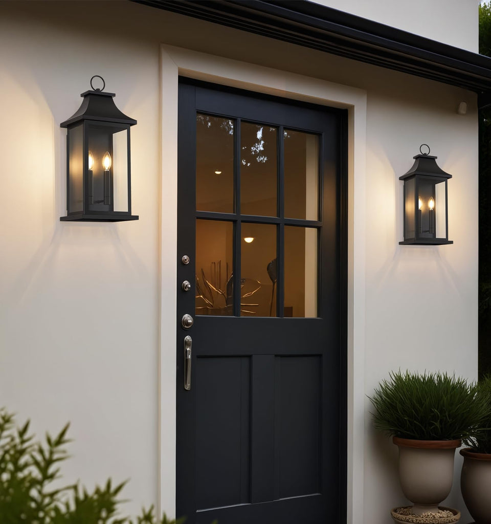Dusk to Dawn Outdoor Wall Lantern, Black Outdoor Porch Lights, 18'' 2 Pack