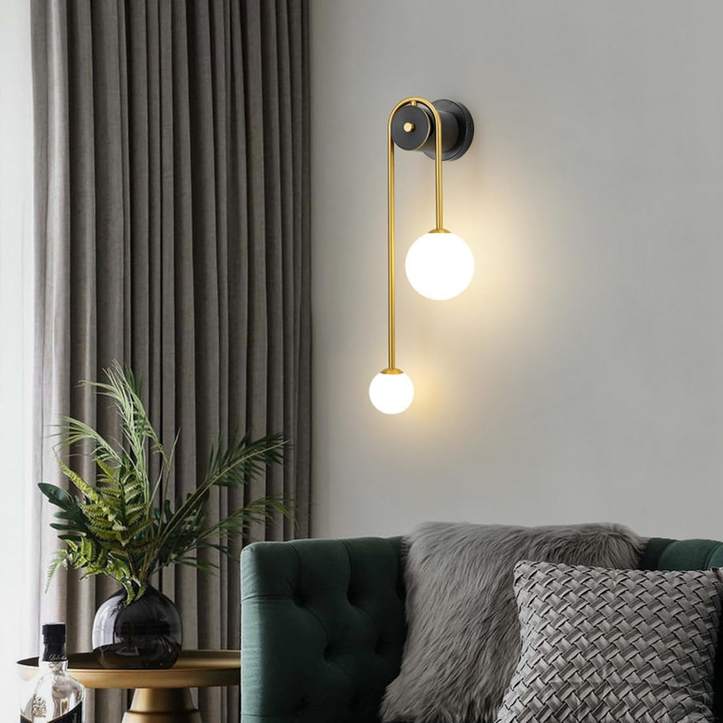 Modern Gold Wall Sconce Mid Century Gold Wall Lamp U-Shape Linear Wall Light with Milk Glass Shade Wall Lamp