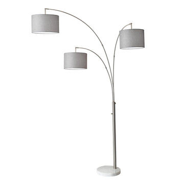 Inspired Arco Style 4250-22 Bowery 3-Arm Arc Lamp, 74 in, 3 x 100W Incandescent/26W CFL, Brushed Steel Finish, 1 Floor Lamp, Grey