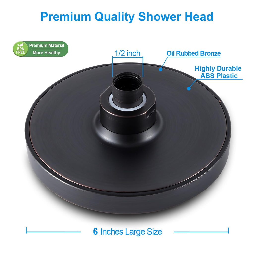 6" High Pressure Rain Shower Head, Luxury Oil Rubbed Bronze Finish