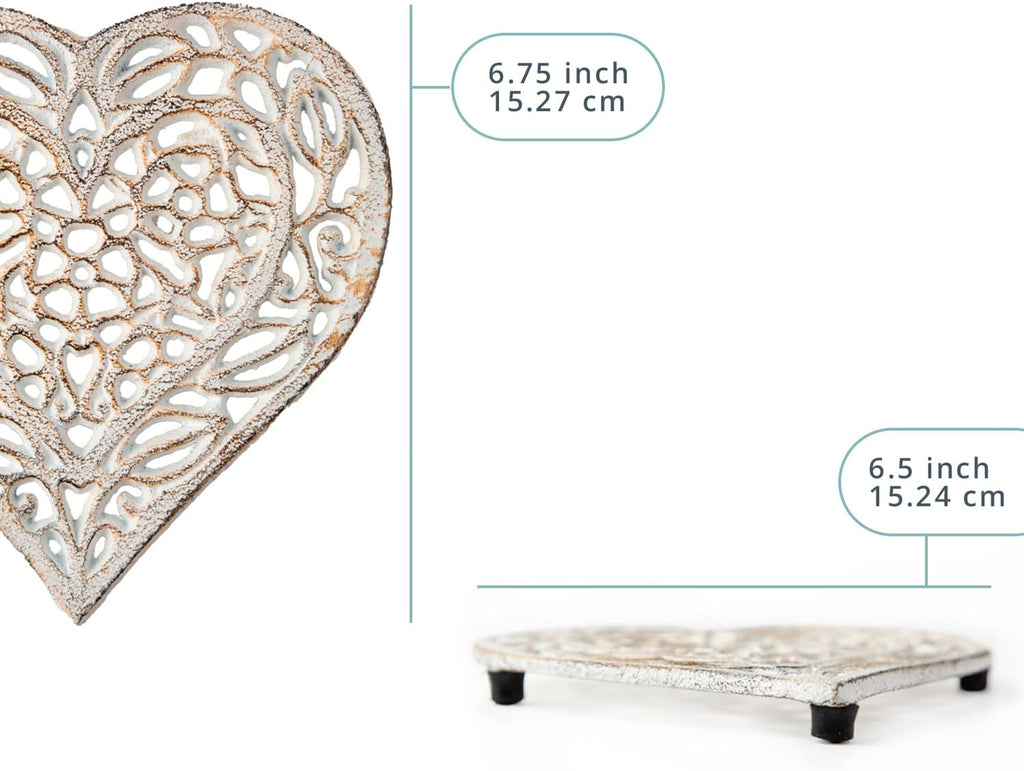 Rustic White Cast Iron Heart Trivet - 6.75"x6.5" - Hot Pot Pad