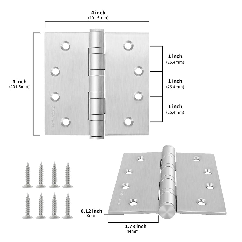 3 Pack Satin Nickel 4" Door Hinges 4in x 4in with Square Corner