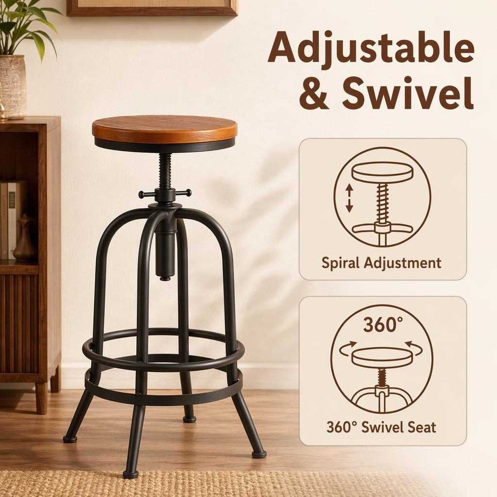 32 inch Vintage Industrial Bar Stool-Metal Wood Swivel Bar Stool-Retro Bar Height Stool-Counter Height Adjustable