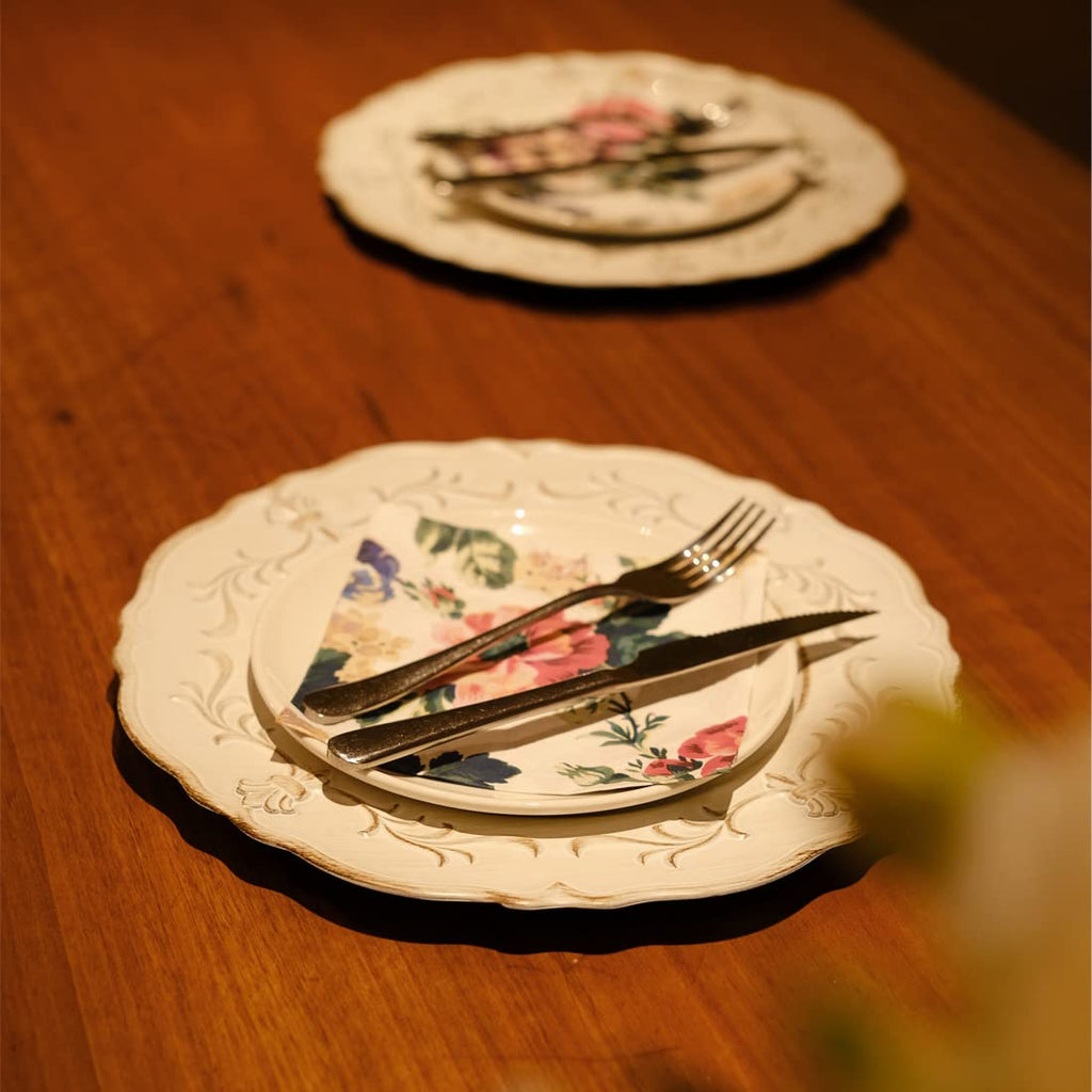 White Antique Charger Plate, 13" Embossed Plastic Table Plate Chargers for Dinner, Set of 6 Elegant Decorations for