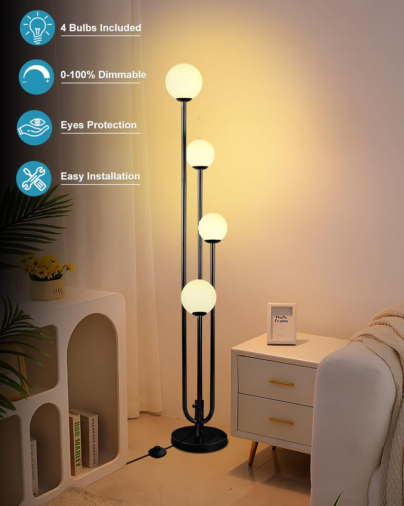 Black Globe Floor Lamp 4-Lights Dimmable Mid Century Floor Lamps