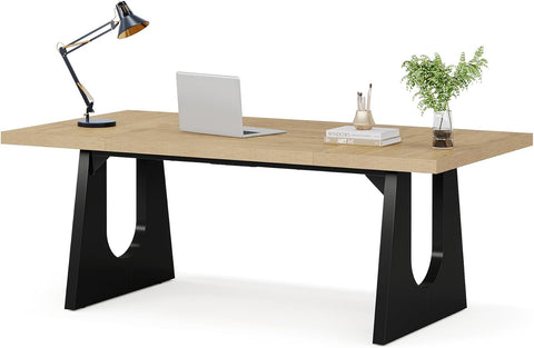 70.86-Inch Executive Desk, Large Computer Office Desk with Double Wood Pedestal