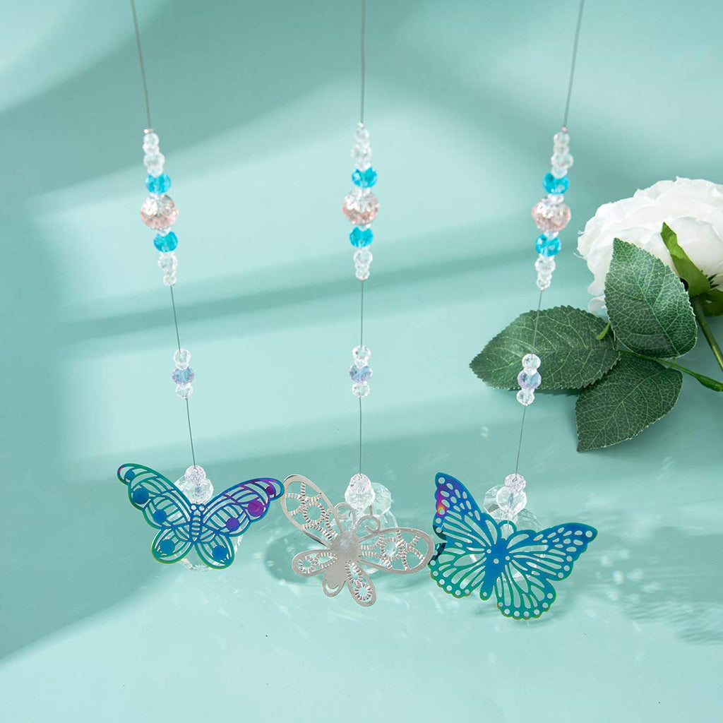 Set of 3 Crystals Ball Prisms Suncatchers Hanging Ornament Crystal Butterfly Suncatchers with Clear Crystal Ball for
