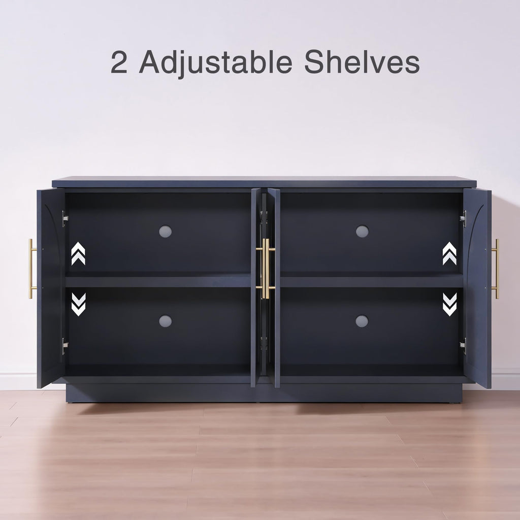Buffet Cabinet with Storage, 59'' Modern Arched Sideboard Cabinet w/Adjustable Shelves, Wood Media TV Console Table