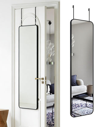 48" x 14" Full Length Over-the-Door Mirror, Hanging Mirror, Black