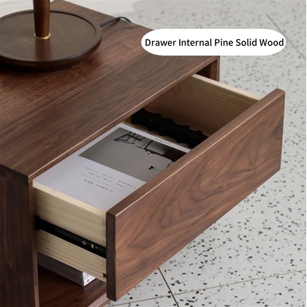 Mid-Century Modern Solid Wood Nightstand with Drawer, 2-Tier Bedside Table with Open Storage Shelf, Natural