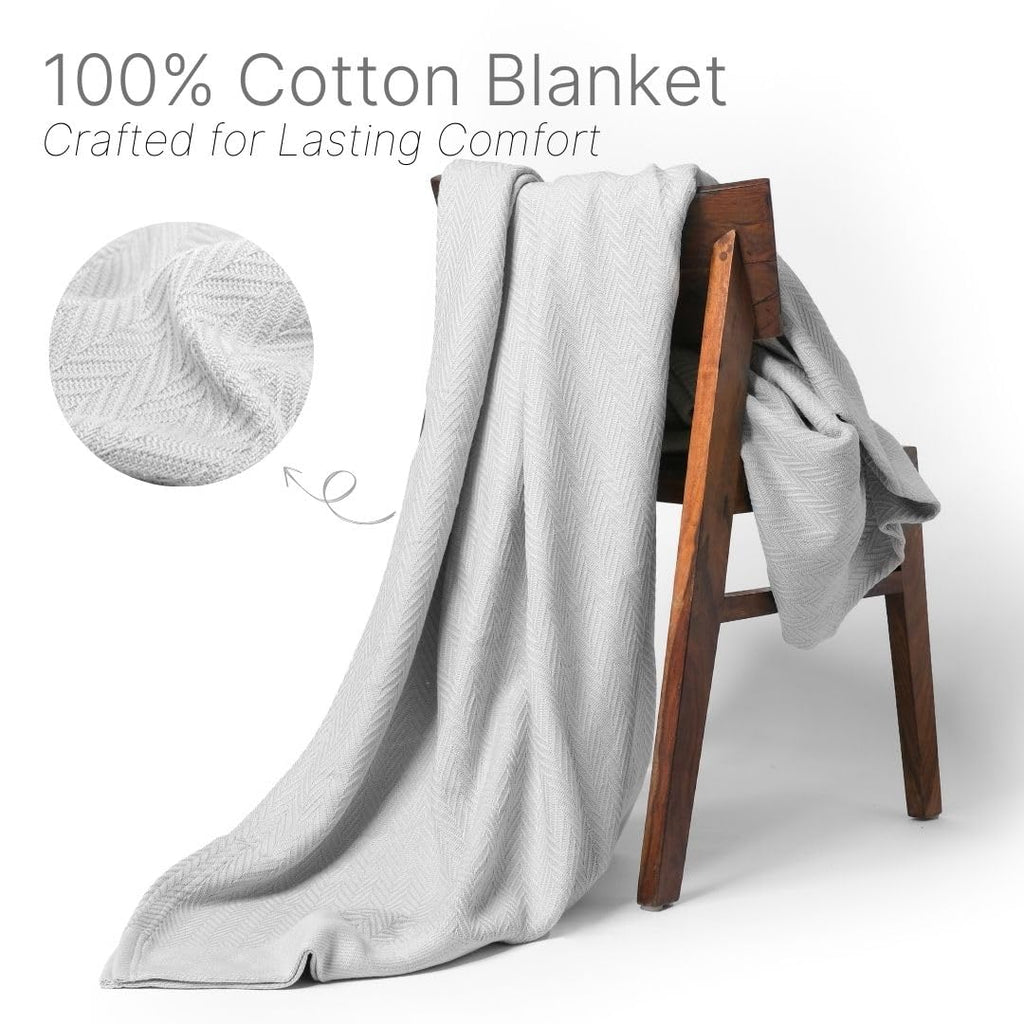 100% Cotton Herringbone Weave Blankets, 90"X90" Queen, Throw Blanket for Bed, All Season Cotton Blanket, Cozy