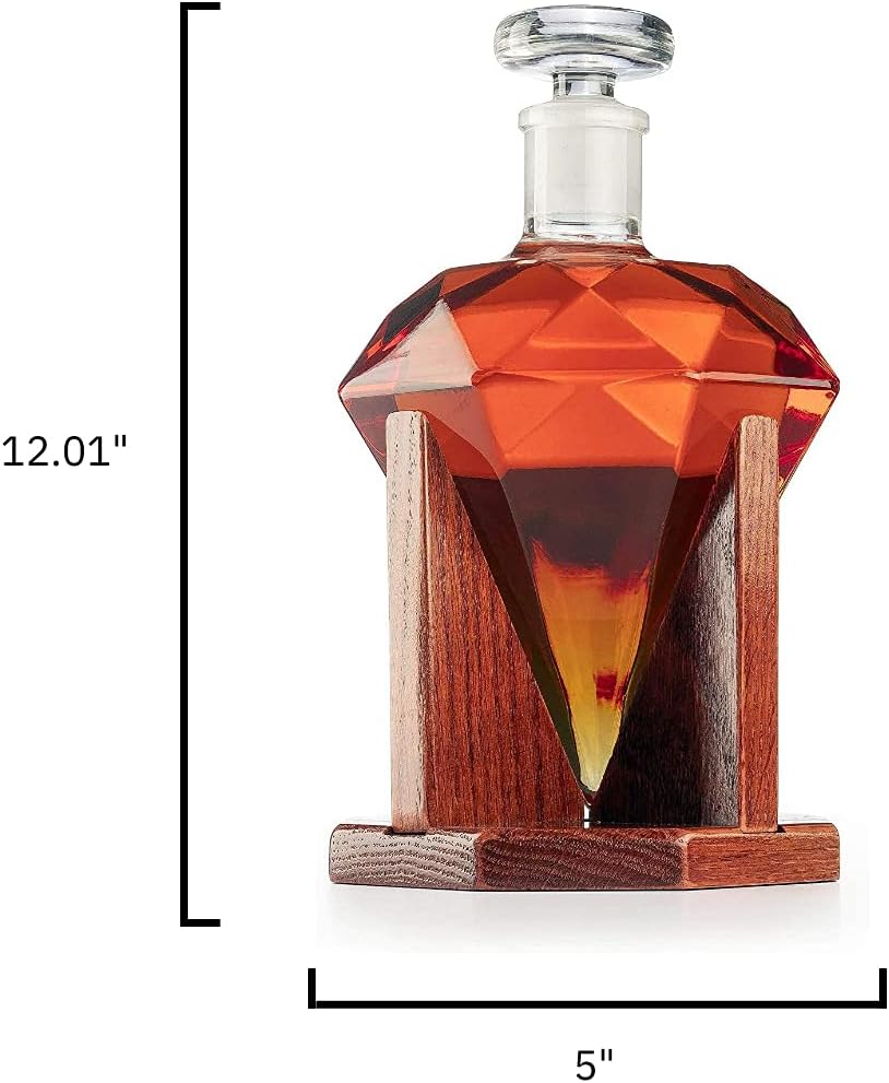 Diamond Decanter for Whiskey, Liquor, Scotch, Rum, Bourbon, Vodka, Tequila - 750ml Clear Glass Alcohol Dispenser