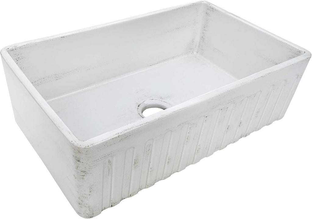 33 x 20 inch Fireclay Reversible Farmhouse Apron-Front Kitchen Sink Specialty Finish - Distressed White - RVL2300SW