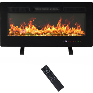 36" Freestanding Electric Fireplace, 1500W/750W Wall Mounted or Recessed Insert Fireplaces Heater with Remote