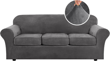 4 Pieces Thick Velvet Sofa Covers Couch Covers for 3 Cushion Couch Sofa High Stretch Slipcovers Furniture Protector
