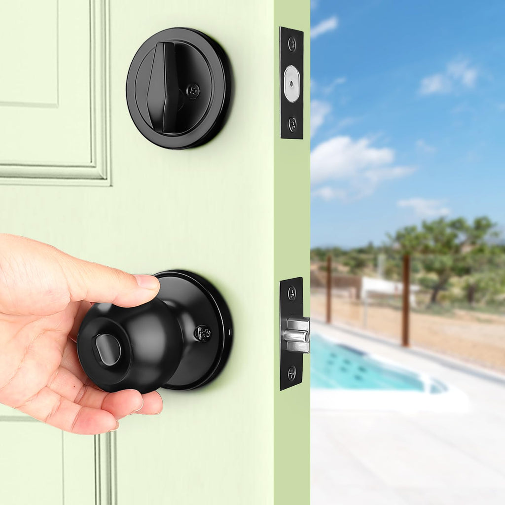 Exterior Door Knob and Single Cylinder Deadbolt, Front Door Handle and Deadbolt Set, Keyed Alike Combo, Matte Black