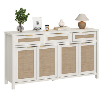 63" Rattan Sideboard Buffet Cabinet, Boho Storage Cabinet