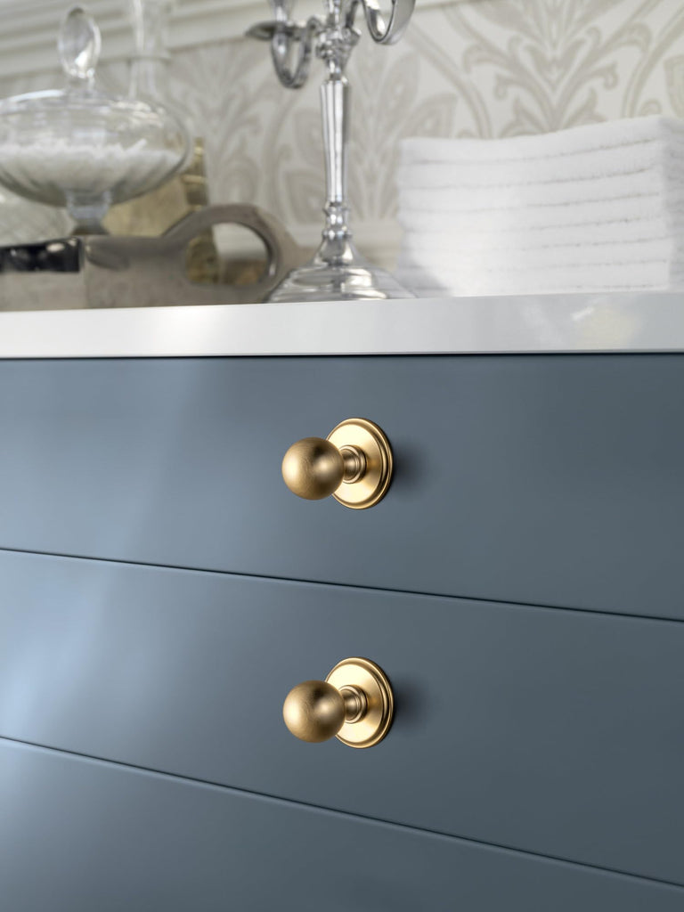 6 Pack Champagne Bronze Cabinet Knobs with Medallion Rosette Backplate, Solid Zinc Alloy Round Drawer Knobs, Luxury