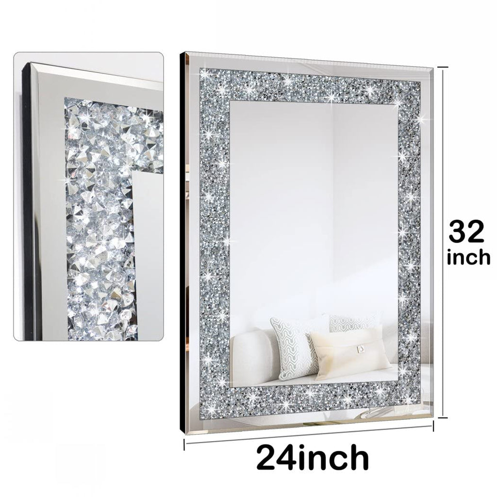 Crystal Crush Diamond Rectangle Silver Mirror for Wall Decoration 24x32inch Wall Hang Frameless Mirror Acrylic