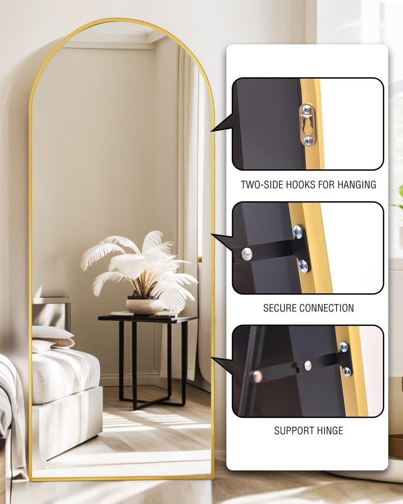 71"x26" Arched Full-Length Mirror with Explosion-Proof HD Glass - Oversized Floor or Wall-Mounted Full Body Mirror