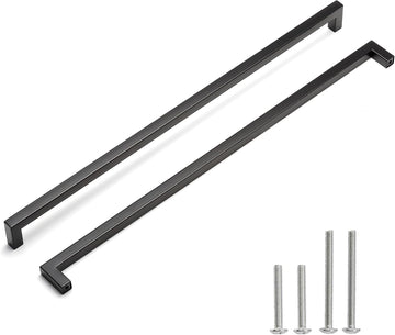 Matte Black Cabinet Pulls - Square Drawer Pulls, 2 Pack 18 Inch Stainless Steel Kitchen Door Cupboard Handles, 458mm