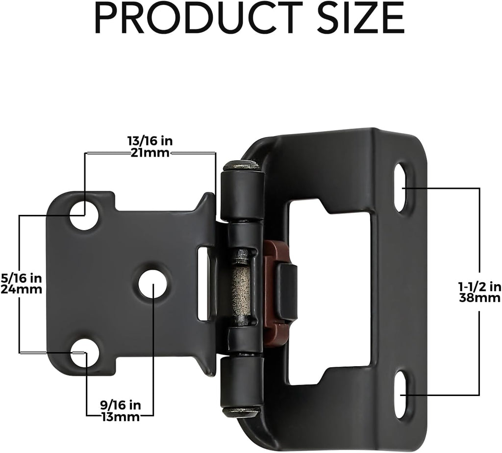 50 Pack 25 Pairs Semi-Overlay 1/2 inch Self-Closing Face Frame Cabinet Hinges Matte Black Half Wrap-Around Kitchen