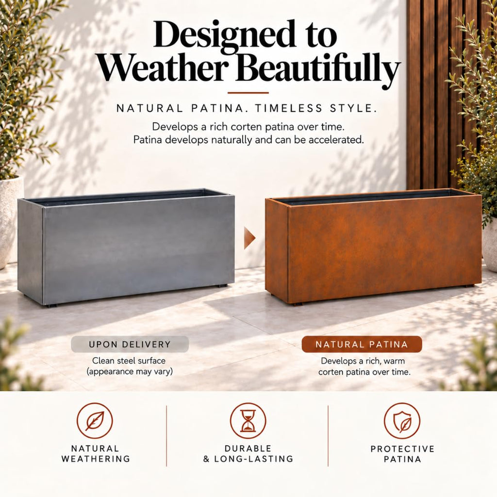 Corten Steel Planter Large Rectangle for Outdoor, Metal Planter Box -36"x12"x16.25"- Flower Pot for Garden, Patio